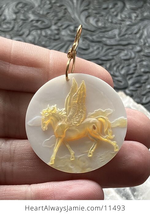 Flying Pegasus Horse Mother of Pearl Mop Carved Shell Jewelry Pendant - #y0Jhq6yM5ZA-2