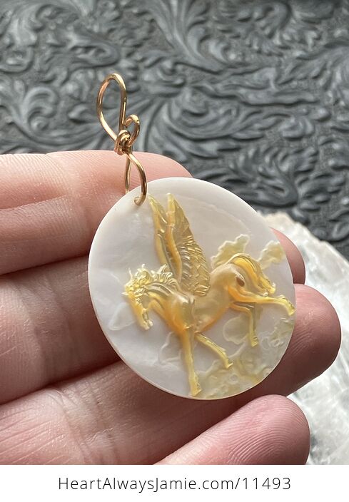 Flying Pegasus Horse Mother of Pearl Mop Carved Shell Jewelry Pendant - #y0Jhq6yM5ZA-3