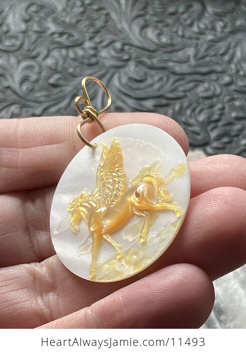 Flying Pegasus Horse Mother of Pearl Mop Carved Shell Jewelry Pendant - #y0Jhq6yM5ZA-4