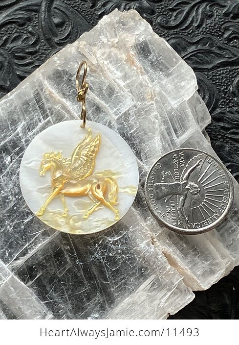 Flying Pegasus Horse Mother of Pearl Mop Carved Shell Jewelry Pendant - #y0Jhq6yM5ZA-6