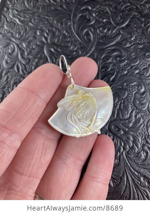 Flying Pixie Fairy Carved in Mother of Pearl Shell Pendant Jewelry - #qvyNCJJquNw-3