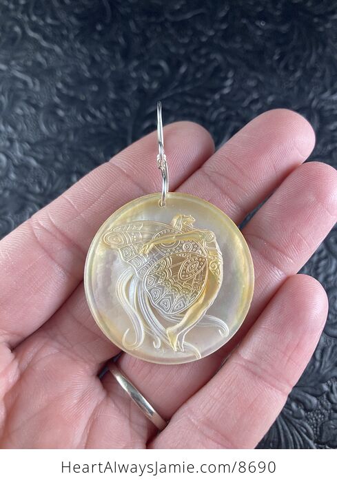 Flying Pixie Fairy Carved in Round Mother of Pearl Shell Pendant Jewelry - #ti2OE10daiA-1