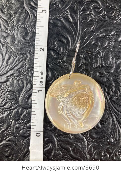 Flying Pixie Fairy Carved in Round Mother of Pearl Shell Pendant Jewelry - #ti2OE10daiA-6