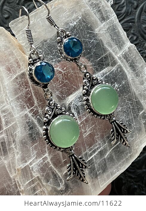 For Angela Faceted Blue Gem and Green Chalcedony Leaf Crystal Stone Jewelry Earrings - #LCuw2tT3Hvw-3