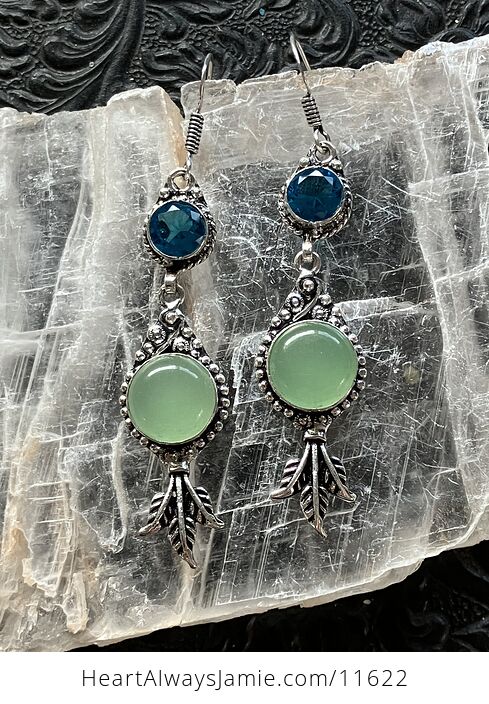 For Angela Faceted Blue Gem and Green Chalcedony Leaf Crystal Stone Jewelry Earrings - #LCuw2tT3Hvw-4
