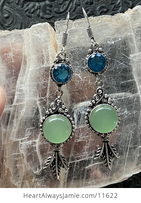 For Angela Faceted Blue Gem and Green Chalcedony Leaf Crystal Stone Jewelry Earrings - #LCuw2tT3Hvw-2