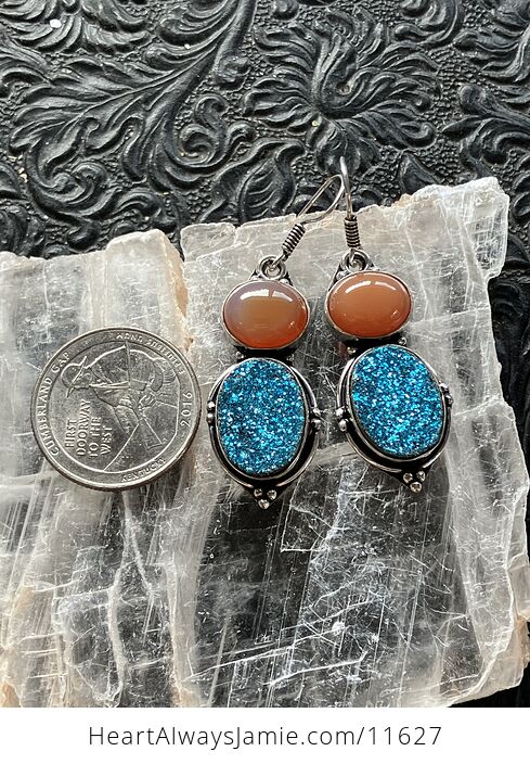 For Angela Orange Carnelian and Aura Coated Stone Jewelry Crystal Earrings - #8IMSB9w2fsk-5
