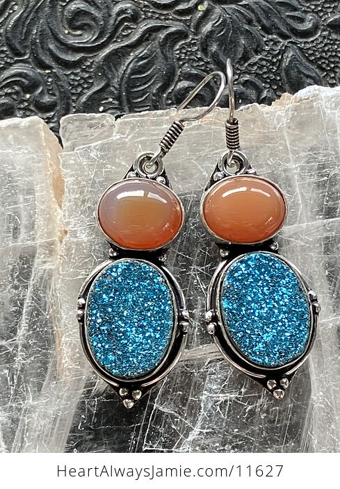 For Angela Orange Carnelian and Aura Coated Stone Jewelry Crystal Earrings - #8IMSB9w2fsk-1