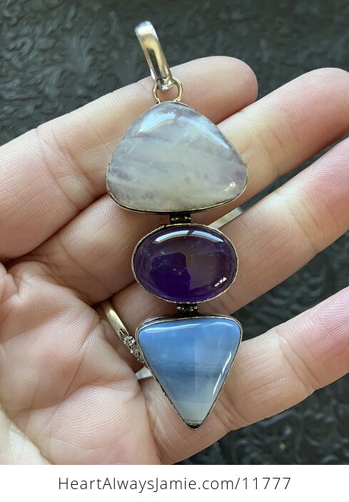 For Angela Rainbow Moonstone Amethyst and Blue Opal Crystal Stone Jewelry Pendant - #XhK62mtO3J0-2