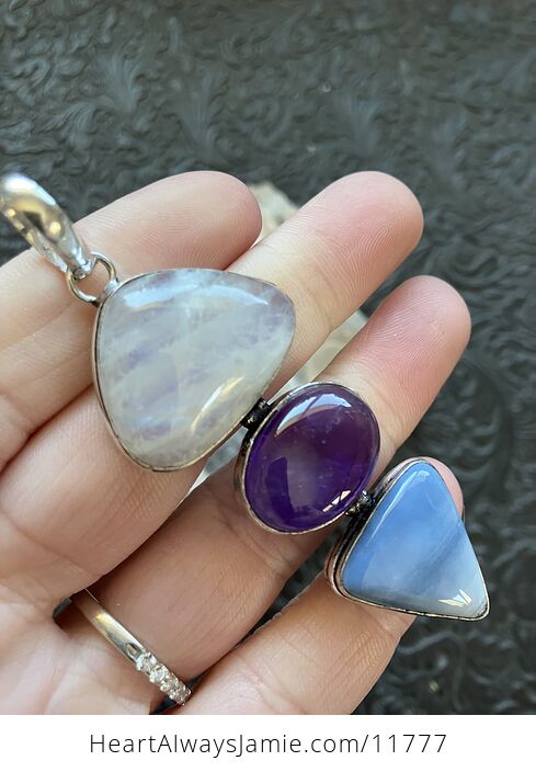 For Angela Rainbow Moonstone Amethyst and Blue Opal Crystal Stone Jewelry Pendant - #XhK62mtO3J0-3