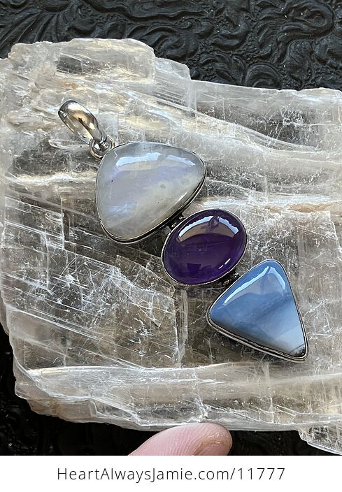 For Angela Rainbow Moonstone Amethyst and Blue Opal Crystal Stone Jewelry Pendant - #XhK62mtO3J0-1