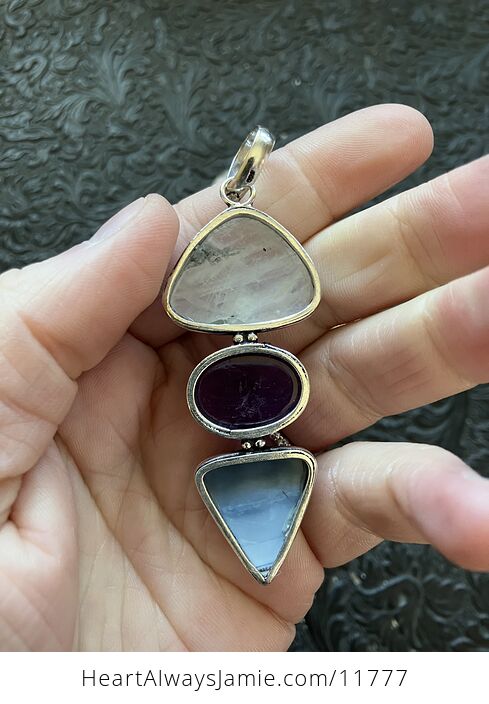 For Angela Rainbow Moonstone Amethyst and Blue Opal Crystal Stone Jewelry Pendant - #XhK62mtO3J0-5