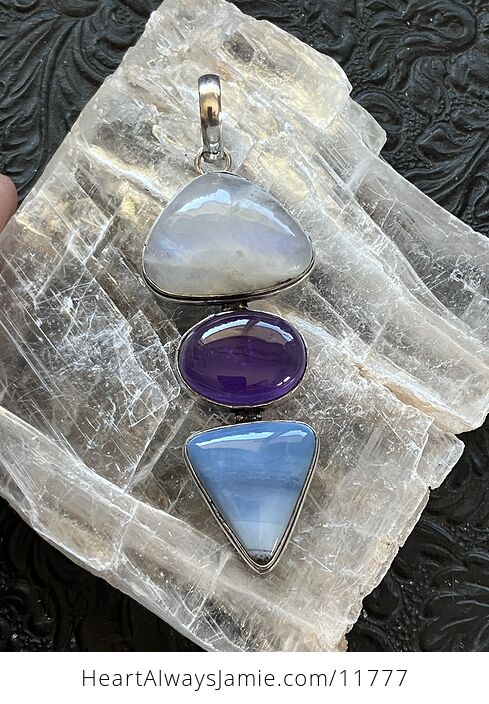 For Angela Rainbow Moonstone Amethyst and Blue Opal Crystal Stone Jewelry Pendant - #XhK62mtO3J0-7