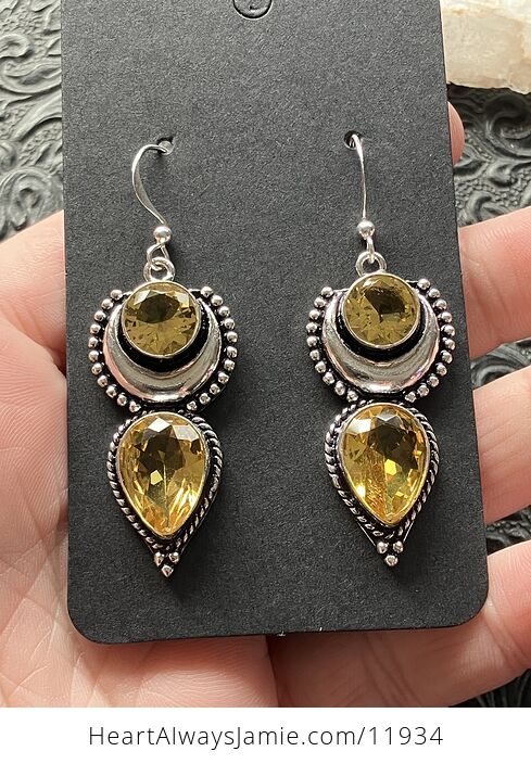 For Angie Faceted Yellow Gem Citrine Crystal Stone Jewelry Earrings with Crescent Moons - #OkDxqgXeOQg-2
