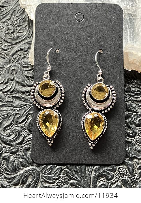 For Angie Faceted Yellow Gem Citrine Crystal Stone Jewelry Earrings with Crescent Moons - #OkDxqgXeOQg-5