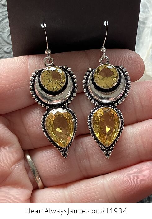 For Angie Faceted Yellow Gem Citrine Crystal Stone Jewelry Earrings with Crescent Moons - #OkDxqgXeOQg-1