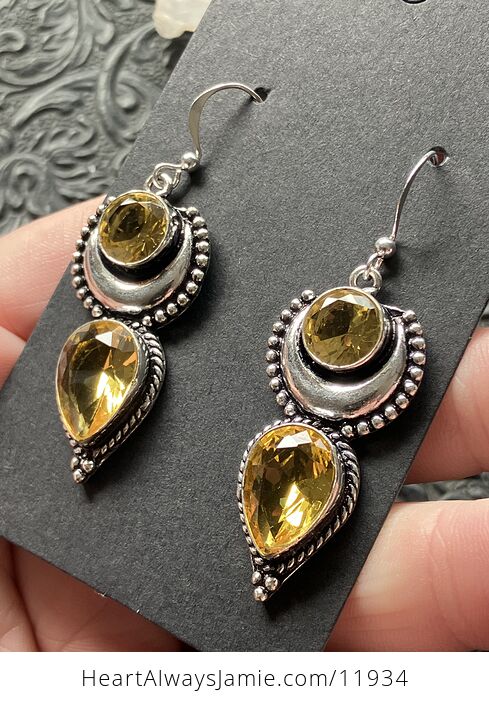 For Angie Faceted Yellow Gem Citrine Crystal Stone Jewelry Earrings with Crescent Moons - #OkDxqgXeOQg-4