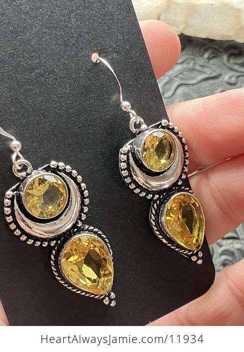 For Angie Faceted Yellow Gem Citrine Crystal Stone Jewelry Earrings with Crescent Moons - #OkDxqgXeOQg-3