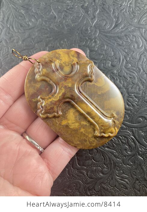 Forest Fire Jasper Jasper Cross Stone Jewelry Pendant Mini Art Ornament - #UxQIyn3nC40-1