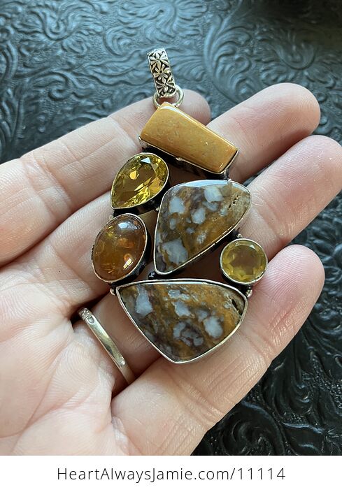 Fossil Coral and Jasper Gemstone Crystal Jewelry Pendant - #OuenK7t8xTc-5