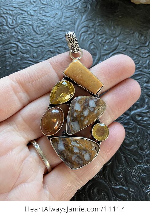 Fossil Coral and Jasper Gemstone Crystal Jewelry Pendant - #OuenK7t8xTc-2