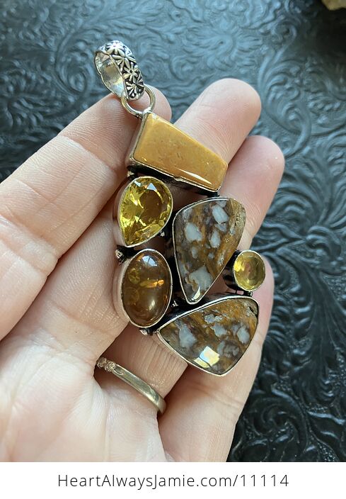 Fossil Coral and Jasper Gemstone Crystal Jewelry Pendant - #OuenK7t8xTc-3