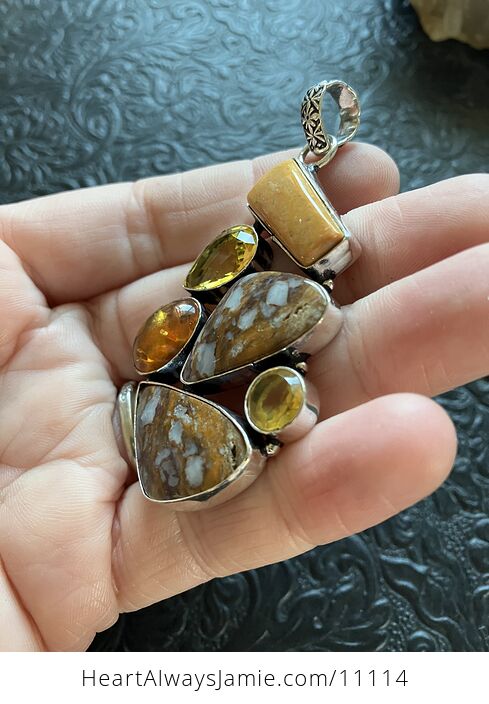 Fossil Coral and Jasper Gemstone Crystal Jewelry Pendant - #OuenK7t8xTc-4
