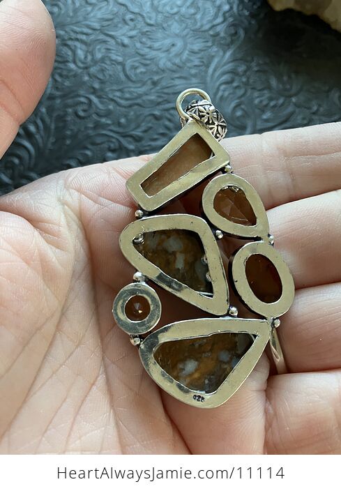 Fossil Coral and Jasper Gemstone Crystal Jewelry Pendant - #OuenK7t8xTc-6