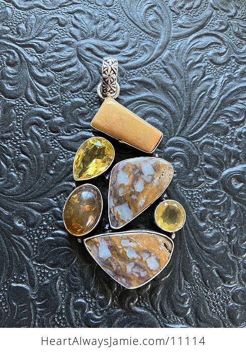 Fossil Coral and Jasper Gemstone Crystal Jewelry Pendant - #OuenK7t8xTc-1