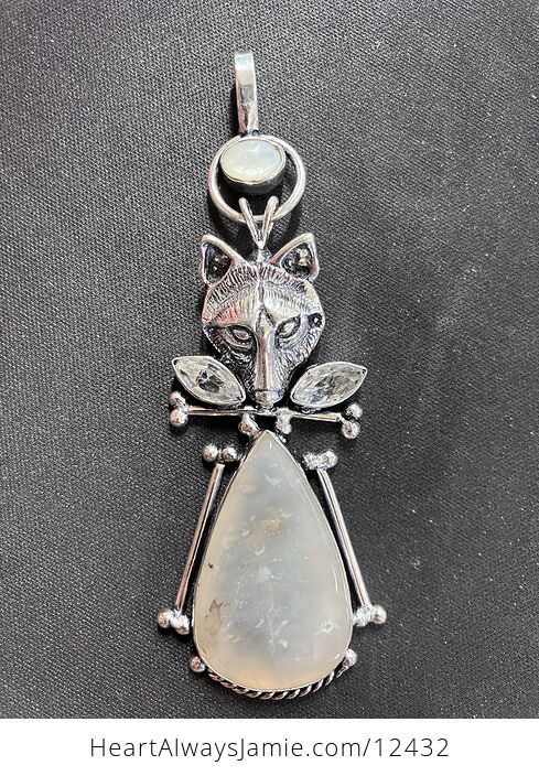 Fox Moonstone Topaz and Marine Chalcedony Stone Crystal Jewelry Pendant - #QY2LTvejyA0-2