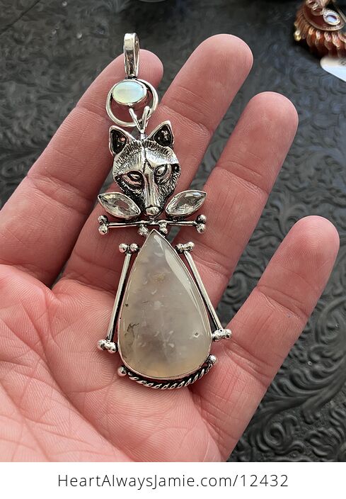 Fox Moonstone Topaz and Marine Chalcedony Stone Crystal Jewelry Pendant - #QY2LTvejyA0-6