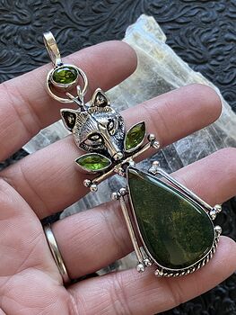 Fox Peridot and Green Jasper Stone Crystal Jewelry Pendant #4cy4nUcJ8hw