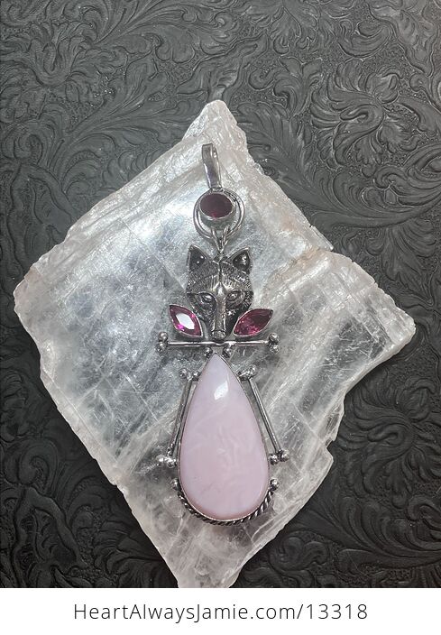 Fox Pink Opal and Faceted Gems Stone Crystal Jewelry Pendant - #GDjljLhO68I-5