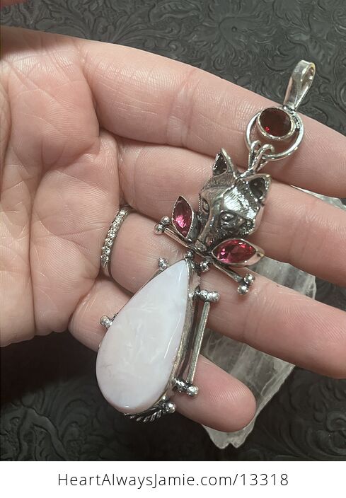 Fox Pink Opal and Faceted Gems Stone Crystal Jewelry Pendant - #GDjljLhO68I-7