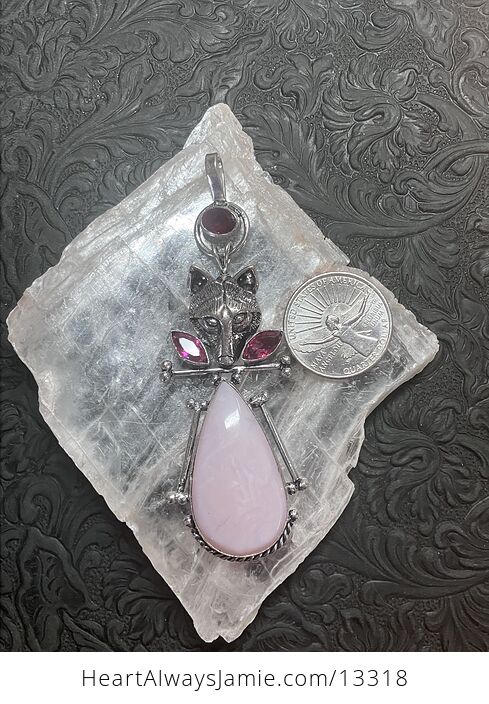 Fox Pink Opal and Faceted Gems Stone Crystal Jewelry Pendant - #GDjljLhO68I-4