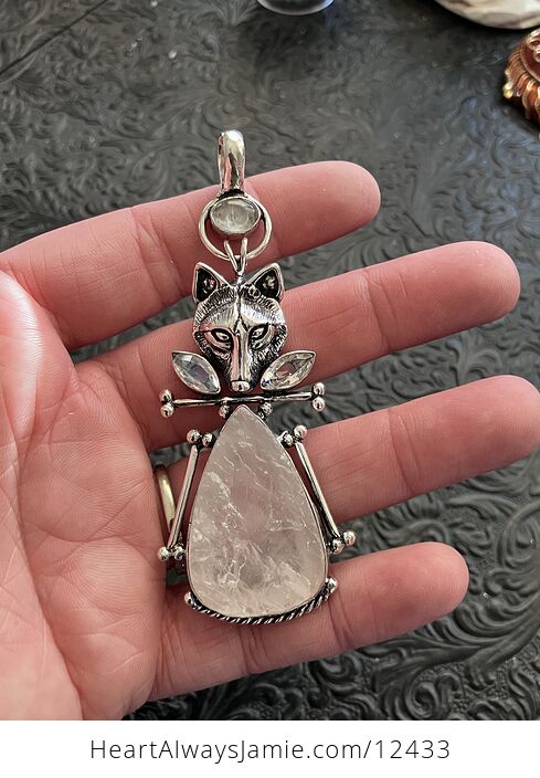 Fox Rose Quartz and Topaz Stone Crystal Jewelry Pendant - #2o6jDpRSYg4-5