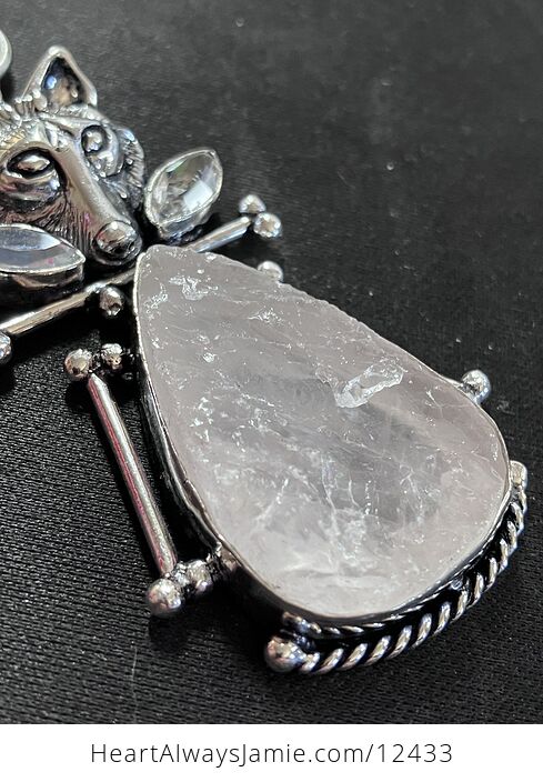 Fox Rose Quartz and Topaz Stone Crystal Jewelry Pendant - #2o6jDpRSYg4-6