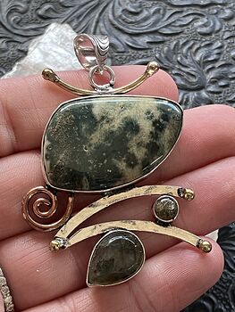 Funky Labradorite and Ocean Jasper Crystal Stone Jewelry Pendant #1wUBe2xN79I