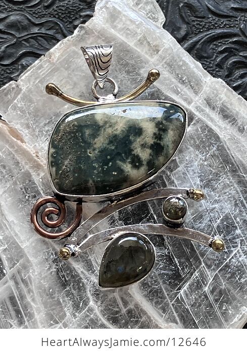 Funky Labradorite and Ocean Jasper Crystal Stone Jewelry Pendant - #1wUBe2xN79I-5