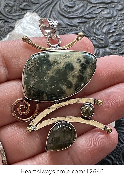 Funky Labradorite and Ocean Jasper Crystal Stone Jewelry Pendant - #1wUBe2xN79I-1