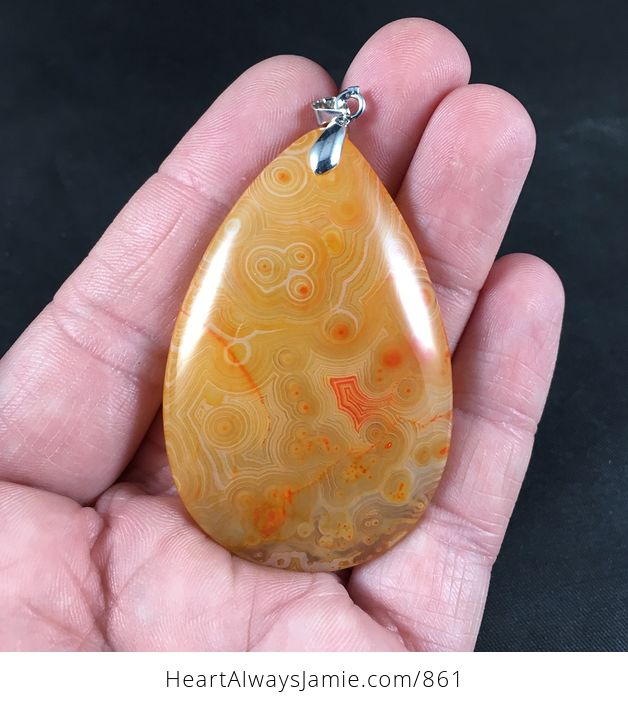 Funky Patterned Orange Agate Stone Pendant - #VzVx4iwn8hc-1