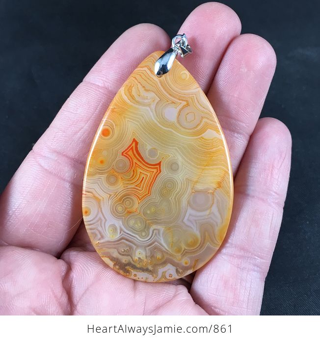 Funky Patterned Orange Agate Stone Pendant Necklace - #VzVx4iwn8hc-2