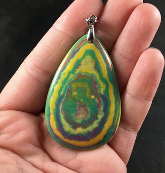 Funky Psychedelic Purple Yellow and Green Synthetic Stone Pendant #zemSjbBYGvE
