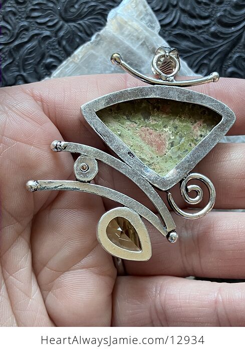 Funky Unakite and Citrine Gem Crystal Stone Jewelry Pendant - #wRUfwQdmtAI-4