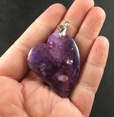 Galaxy like Purple Heart Shaped Lepidolite Stone Pendant #m32ZUi1GHtU