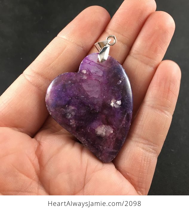 Galaxy like Purple Heart Shaped Lepidolite Stone Pendant - #m32ZUi1GHtU-1