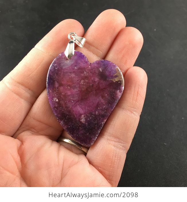 Galaxy like Purple Heart Shaped Lepidolite Stone Pendant Necklace - #m32ZUi1GHtU-2