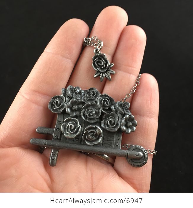 Garden Wheelbarrow and Flowers Earrings Brooch Necklace and Trinket Jewelry Box Set Vintage Torino Pewter - #uofUcAnawMk-5