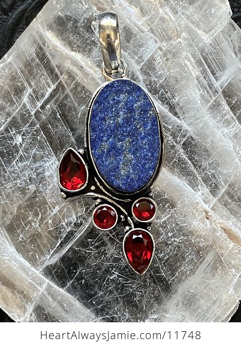 Garnet and Lapis Lazuli Gemstone Crystal Jewelry Pendant - #7JJknZqkdJk-5
