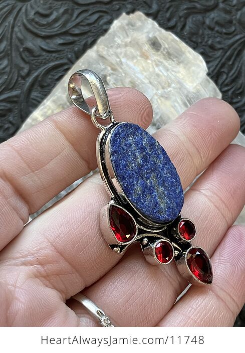 Garnet and Lapis Lazuli Gemstone Crystal Jewelry Pendant - #7JJknZqkdJk-2